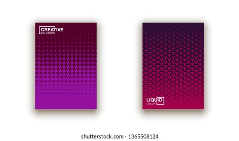 Scientific annual report geometric design collection. Halftone line texture cover page layout templates set. Report covers geometric graphic design, business brochure pages corporate template.