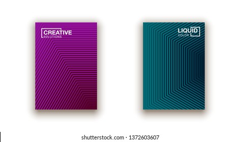 Scientific annual report geometric design collection. Halftone line texture cover page layout templates set. Report covers geometric graphic design, business brochure pages corporate template.