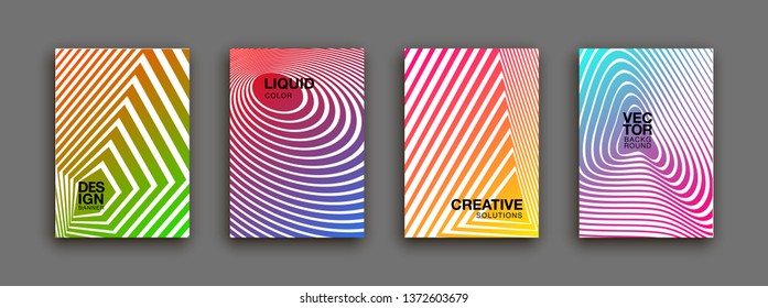 Scientific annual report geometric design collection. Halftone line texture cover page layout templates set. Report covers geometric graphic design, business brochure pages corporate template.