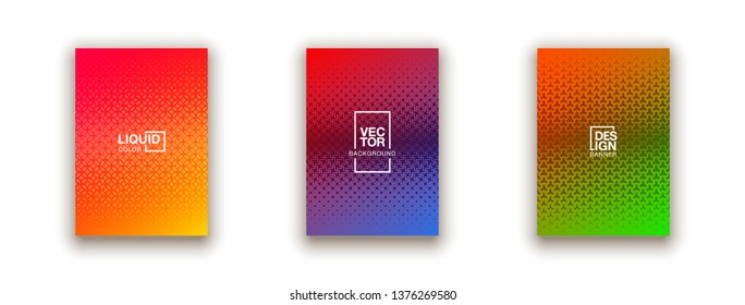 Scientific annual report geometric design collection. Halftone line texture cover page layout templates set. Report covers geometric graphic design, business brochure pages corporate template.