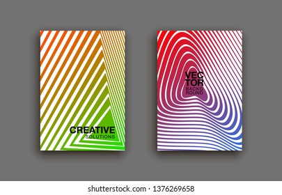 Scientific annual report geometric design collection. Halftone line texture cover page layout templates set. Report covers geometric graphic design, business brochure pages corporate template.