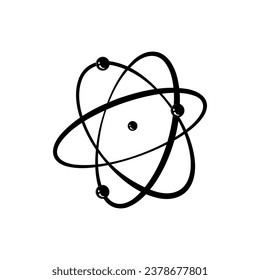 caricatura científica de la órbita atómica. química química, potencia de elemento, signo de órbita de átomo científico de núcleo circular. ilustración vectorial de símbolo aislado