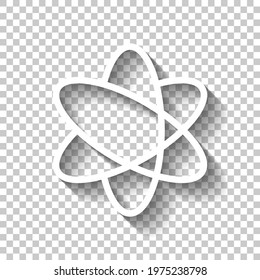 Scientific atom, simple icon. White linear icon with editable stroke and shadow on transparent background