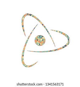 scientific atom symbol, abstract creative logo, simple icon. Colored mosaic with polygons