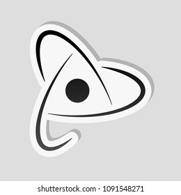 scientific atom symbol, creative logo, simple icon. Sticker style with white border and simple shadow on gray background