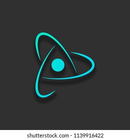 scientific atom symbol, creative logo, simple icon. Colorful logo concept with soft shadow on dark background. Icon color of azure ocean