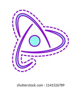 scientific atom symbol, creative logo, simple icon. Colored sketch with dotted border on white background