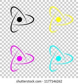 scientific atom symbol, creative logo, simple icon. Colored set of cmyk icons on transparent background