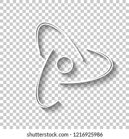 scientific atom symbol, creative logo, simple icon. White outline sign with shadow on transparent background