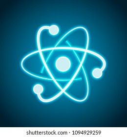 scientific atom symbol, logo, simple icon. Neon style. Light decoration icon. Bright electric symbol