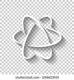 scientific atom symbol, logo, simple icon. White icon with shadow on transparent background