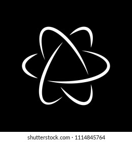 scientific atom symbol, logo, simple icon. White icon on black background. Inversion