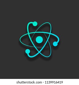 scientific atom symbol, logo, simple icon. Colorful logo concept with soft shadow on dark background. Icon color of azure ocean
