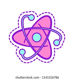 scientific atom symbol, logo, simple icon. Colored sketch with dotted border on white background