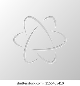 scientific atom symbol, logo, simple icon. Paper design. Cutted symbol. Pitted style