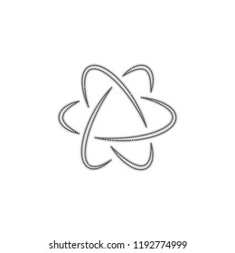 scientific atom symbol, logo, simple icon. Dotted outline silhouette with shadow on white background