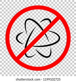 scientific atom symbol, logo, simple icon. Not allowed, black object in red warning sign with transparent background