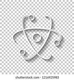 scientific atom symbol, logo, simple icon. White outline sign with shadow on transparent background