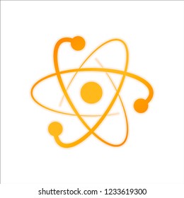 scientific atom symbol, logo, simple icon. Orange sign with low light on white background