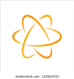 scientific atom symbol, logo, simple icon. Orange sign with low light on white background