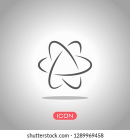 scientific atom symbol, logo, simple icon. Icon under spotlight. Gray background