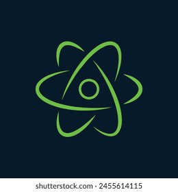scientific atom symbol, logo, simple icon. Colorful logo concept with soft shadow on dark background. 