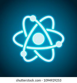scientific atom symbol, simple icon. Neon style. Light decoration icon. Bright electric symbol