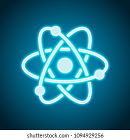 scientific atom symbol, simple icon. Neon style. Light decoration icon. Bright electric symbol