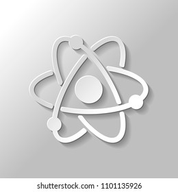 scientific atom symbol, simple icon. Paper style with shadow on gray background