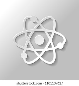scientific atom symbol, simple icon. Paper style with shadow on gray background