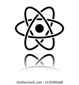 scientific atom symbol, simple icon. Black icon with mirror reflection on white background