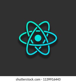 scientific atom symbol, simple icon. Colorful logo concept with soft shadow on dark background. Icon color of azure ocean