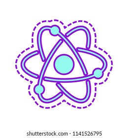 scientific atom symbol, simple icon. Colored sketch with dotted border on white background