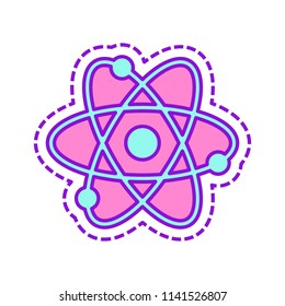 scientific atom symbol, simple icon. Colored sketch with dotted border on white background