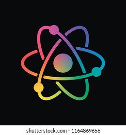 scientific atom symbol, simple icon. Rainbow color and dark background
