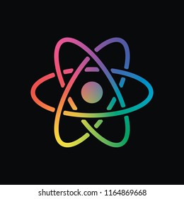 scientific atom symbol, simple icon. Rainbow color and dark background