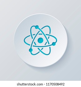 scientific atom symbol, simple icon. Cut circle with gray and blue layers. Paper style