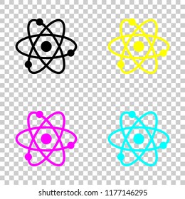 scientific atom symbol, simple icon. Colored set of cmyk icons on transparent background