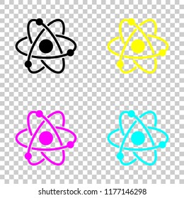 scientific atom symbol, simple icon. Colored set of cmyk icons on transparent background