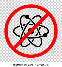 scientific atom symbol, simple icon. Not allowed, black object in red warning sign with transparent background