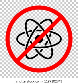 scientific atom symbol, simple icon. Not allowed, black object in red warning sign with transparent background