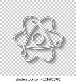 scientific atom symbol, simple icon. White outline sign with shadow on transparent background