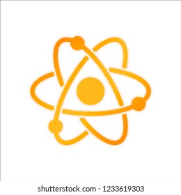 scientific atom symbol, simple icon. Orange sign with low light on white background