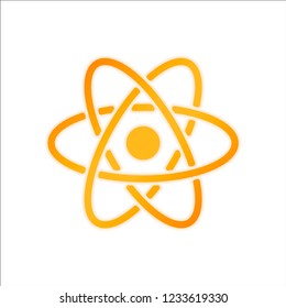 scientific atom symbol, simple icon. Orange sign with low light on white background