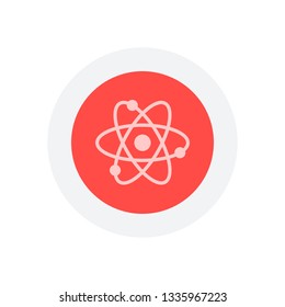 scientific atom symbol, simple icon. Icon in colored circle with gray bold border. Web button, modern flat design