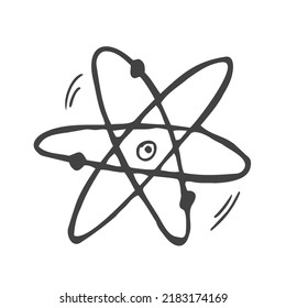 Scientific Atom Symbol, Simple Icon. Hand Drawn Picture On Paper Sheet. Doodle On Checkered Background