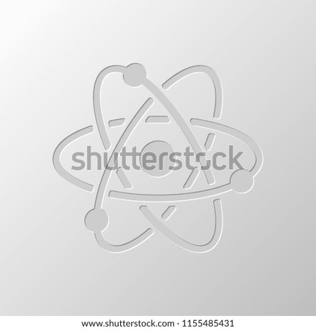 scientific atom symbol, simple icon. Paper design. Cutted symbol. Pitted style