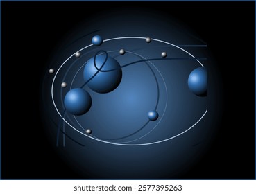 Scientific atomic model featuring interconnected spheres, glowing on dark surface