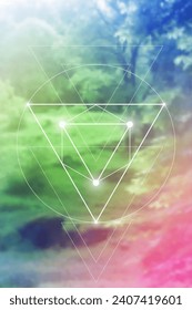 Scientific background. Cyber space, machine learning, artificial intelligence, neural network concepts with triangles and particles. Math in nature.