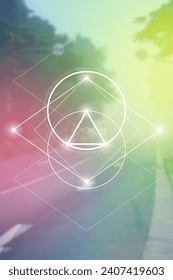 Scientific background. Cyber space, machine learning, artificial intelligence, neural network concepts with triangles and particles. Math in nature.